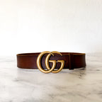 Gucci GG Marmont Brown Faded Leather Antique Brass Wide Belt | XS