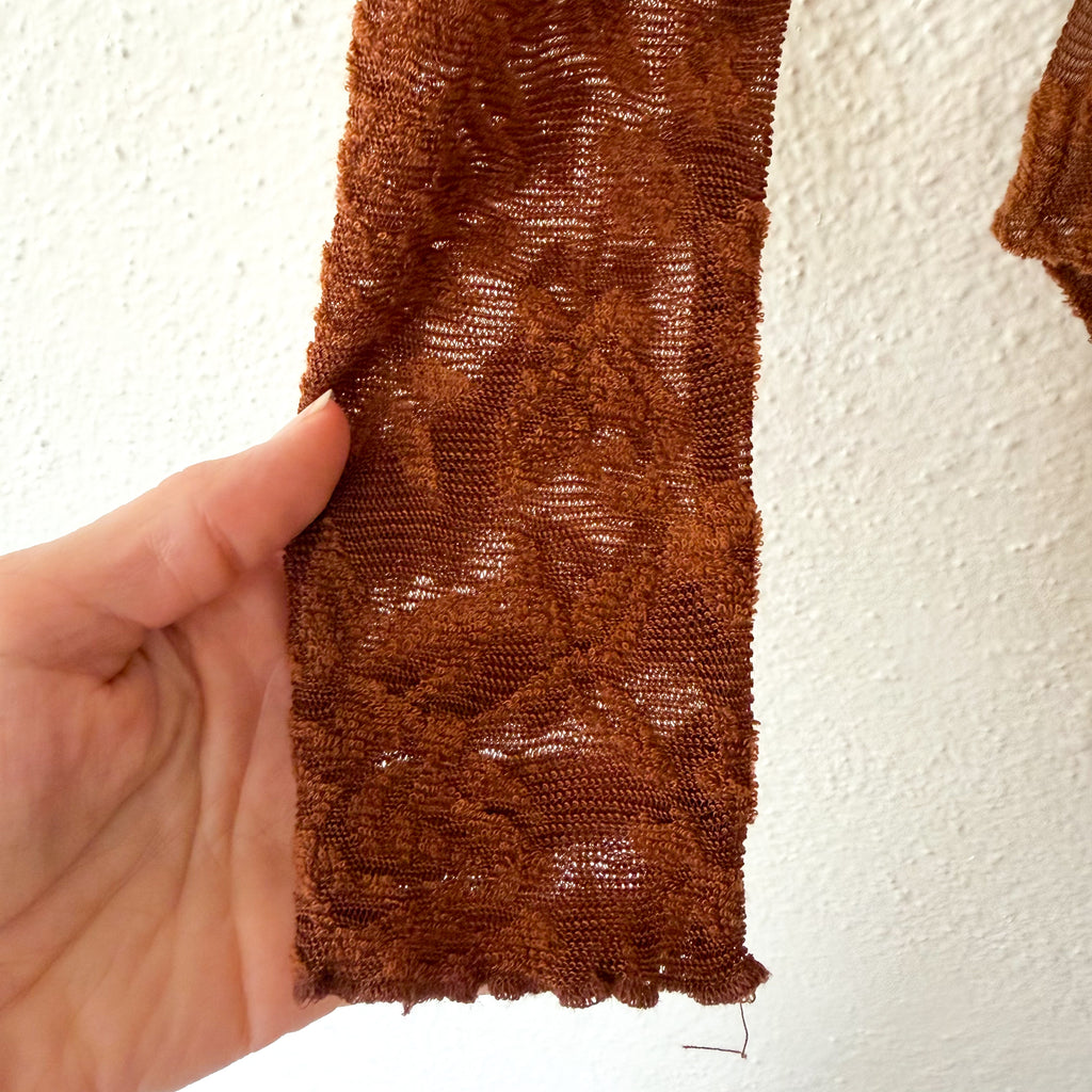 Evolutionary Rust Brown Floral Lace Long Sleeve Bodysuit | XS