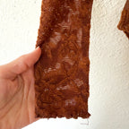 Evolutionary Rust Brown Floral Lace Long Sleeve Bodysuit | XS