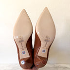 Larroudé Georgia Pointed Toe Boots in Shine Kids Skin Caramel | 6.5
