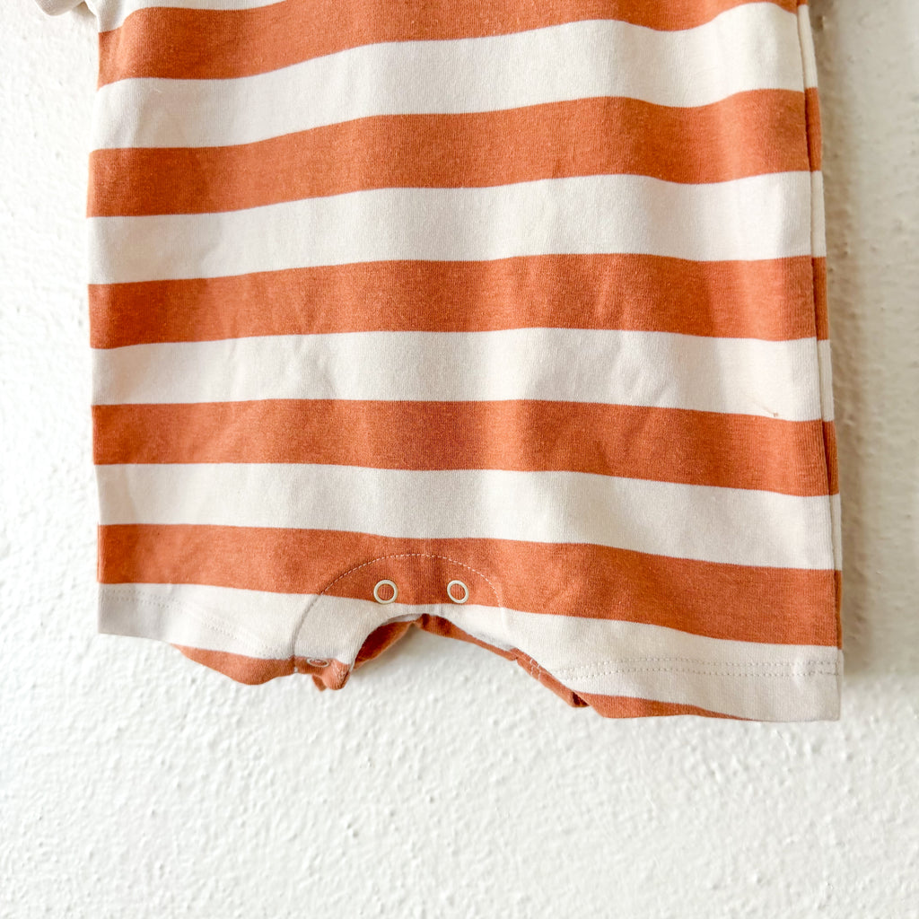 Cat & Jack Pumpkin Cream Wide Stripe Crewneck Short Sleeve Romper | 0-3m