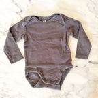 H&M Basics Organic Cotton Solid Charcol + Tan Long Sleeve Bodysuit Bundle | 6-9m