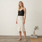 H&M Satin Midi Slip Skirt in Cream | XS