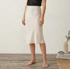 H&M Satin Midi Slip Skirt in Cream | XS