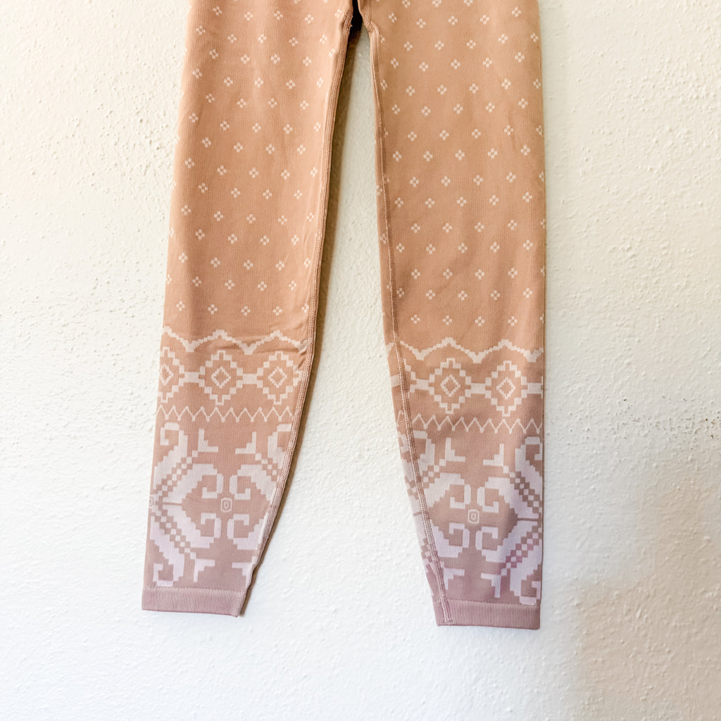 Sweaty Betty Modal Fair Isle Jacquard Seamless Base Layer Leggings in Blush | XS