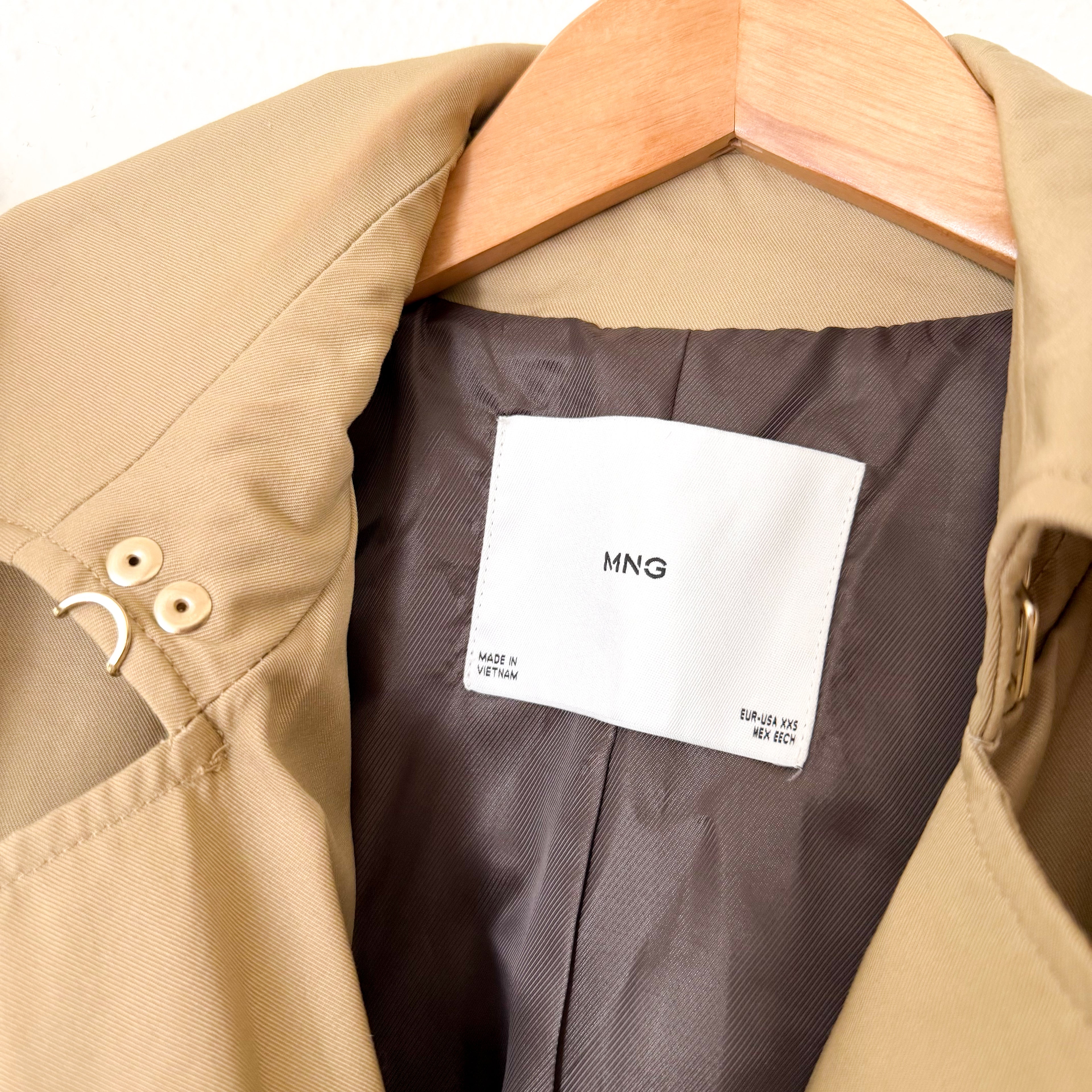 Mango Classic Double Breasted Belted Longline Trench Coat in Beige, sz XS