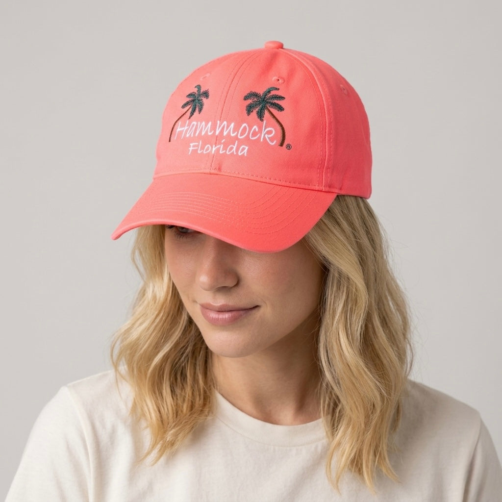 Hammock Florida Embroidered Cotton Baseball Cap | Neon Pink
