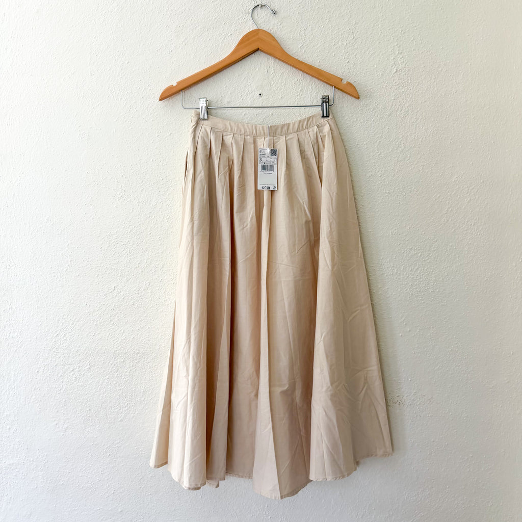 Mango MNG Paula Cotton Poplin Pleated Midi Skirt in Light Beige | 0