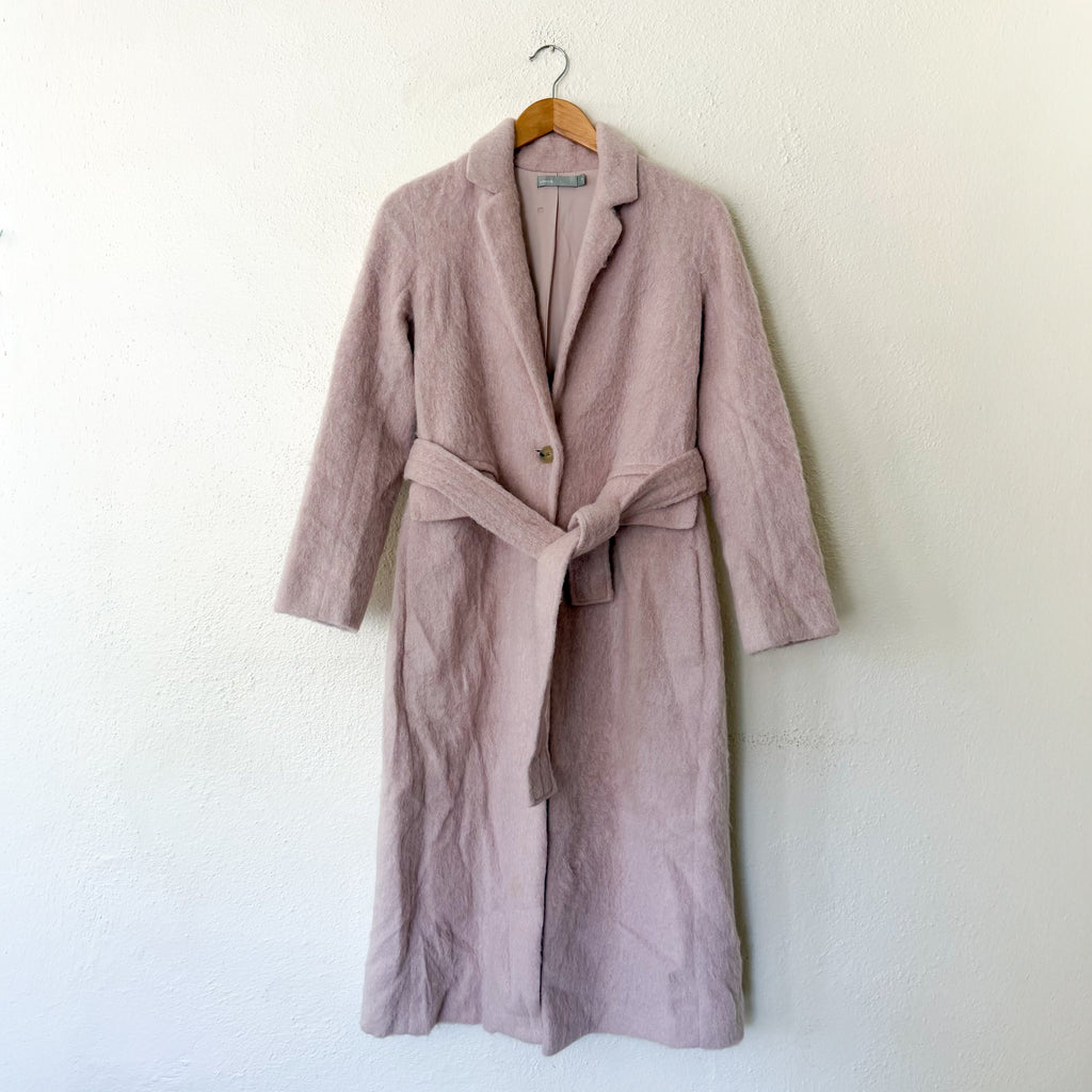 Vince Alpaca Mohair Blend Longline Belted Trench Coat in Dusty Blush Pink | XS