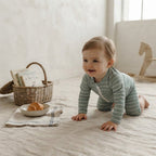 H&M Dusty Ocean Blue Cream Stripe Long Sleeve Zipper Swimsuit | 6-9m