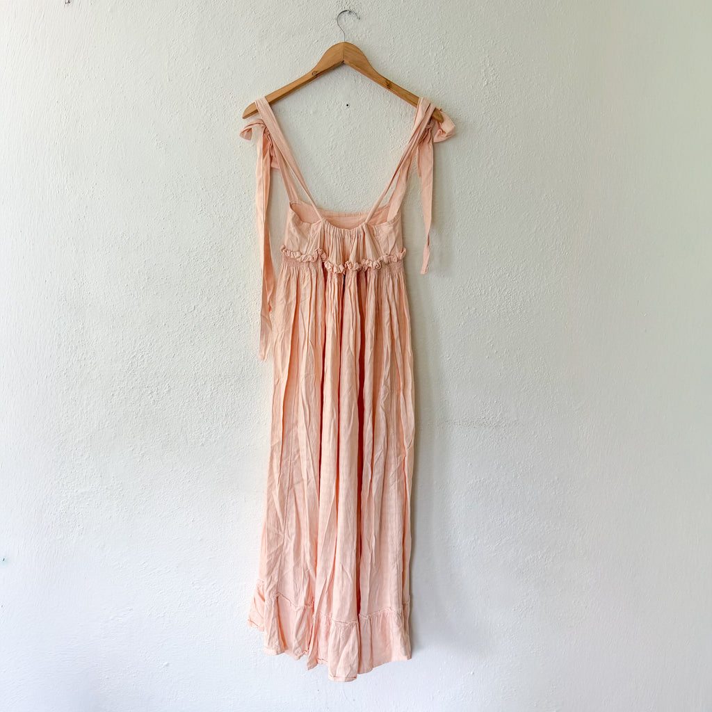 Free People Empire Waist Linen Blend Dress in Peach | XS