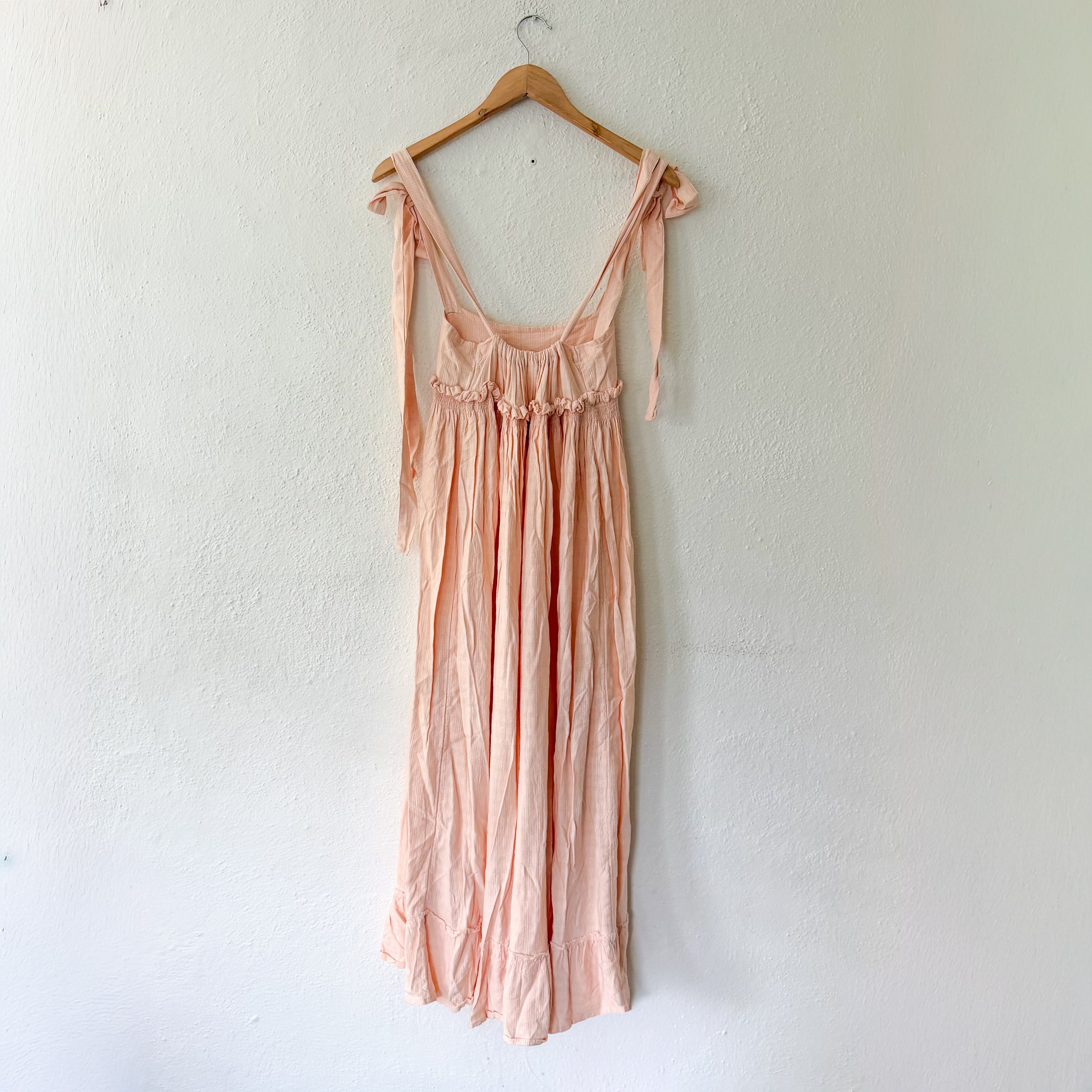 Free People Empire Waist Linen Blend Dress in Peach | XS