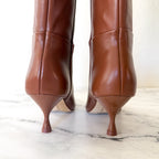 Larroudé Georgia Pointed Toe Boots in Shine Kids Skin Caramel | 6.5