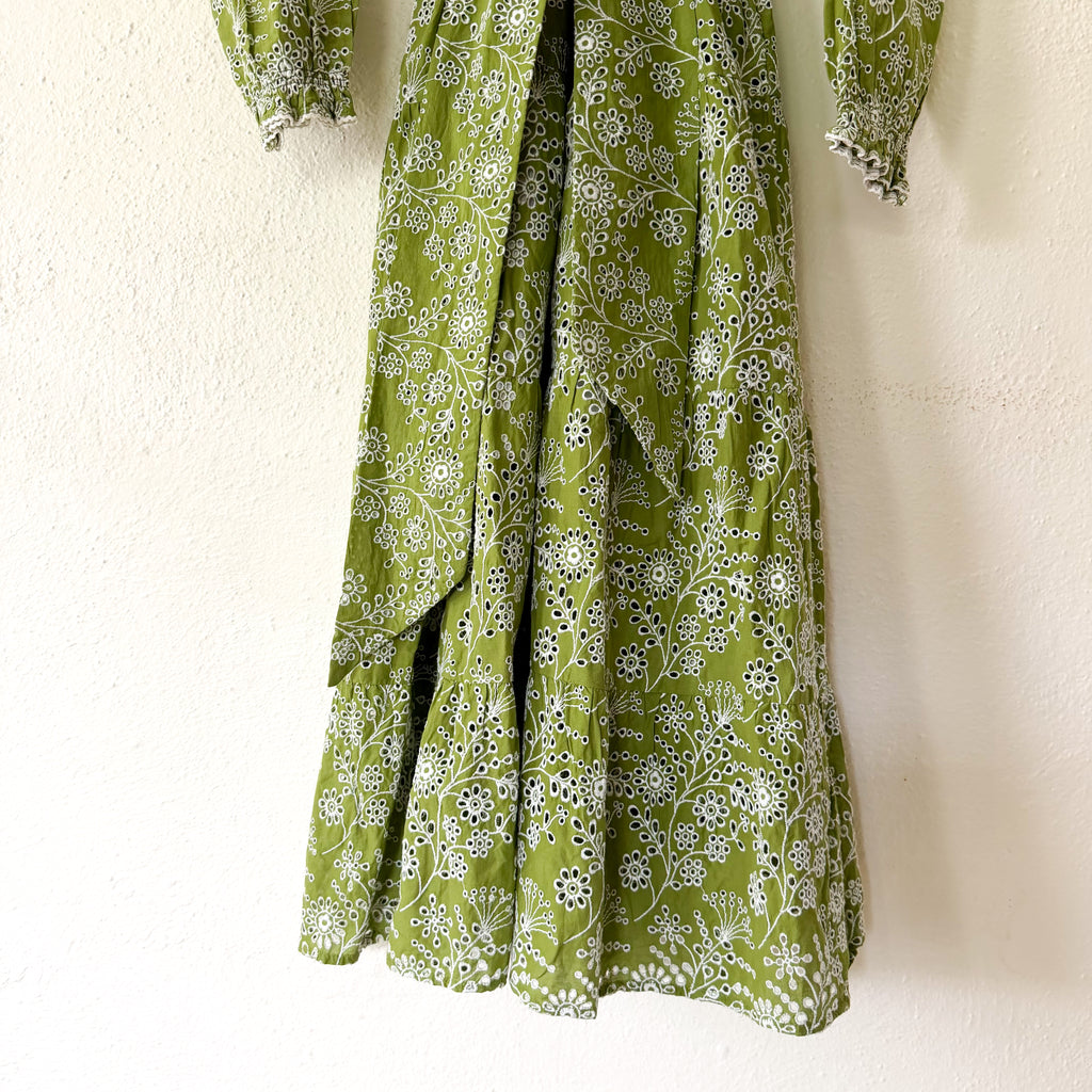 ME+EM Bespoke Contrast Green Broderie Long Sleeve Midi Dress | 0