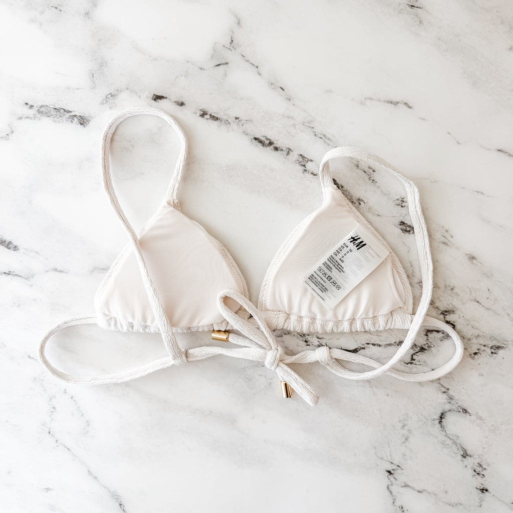 H&M White Textured Fabric Triangle Bikini Top | XS