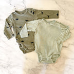 H&M Organic Cotton Dino & Stripe Long Sleeve Bodysuit Bundle | 3-6m