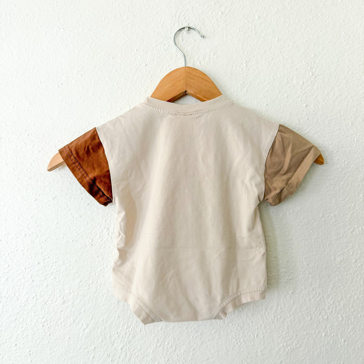 Unbranded Neutral Tan Brown Oversized Color Block Short Sleeve T-Shirt Bodysuit | 3-6m