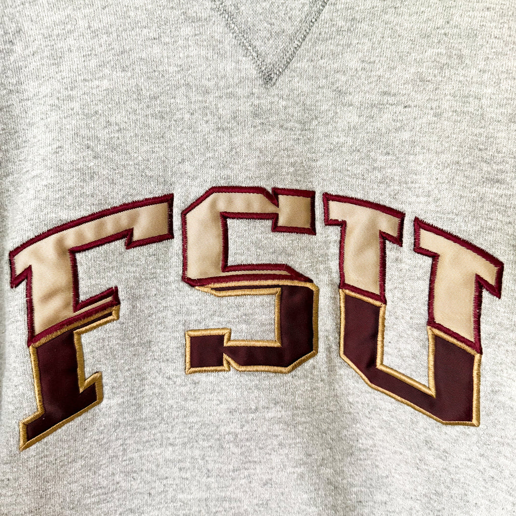 M.J. Soffe Vintage Grey FSU Florida State Embroidered Crewneck Sweatshirt | L