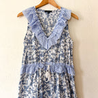Magari Blue Floral Contrast Yoke Drawstring Wasit Midi Dress | XS