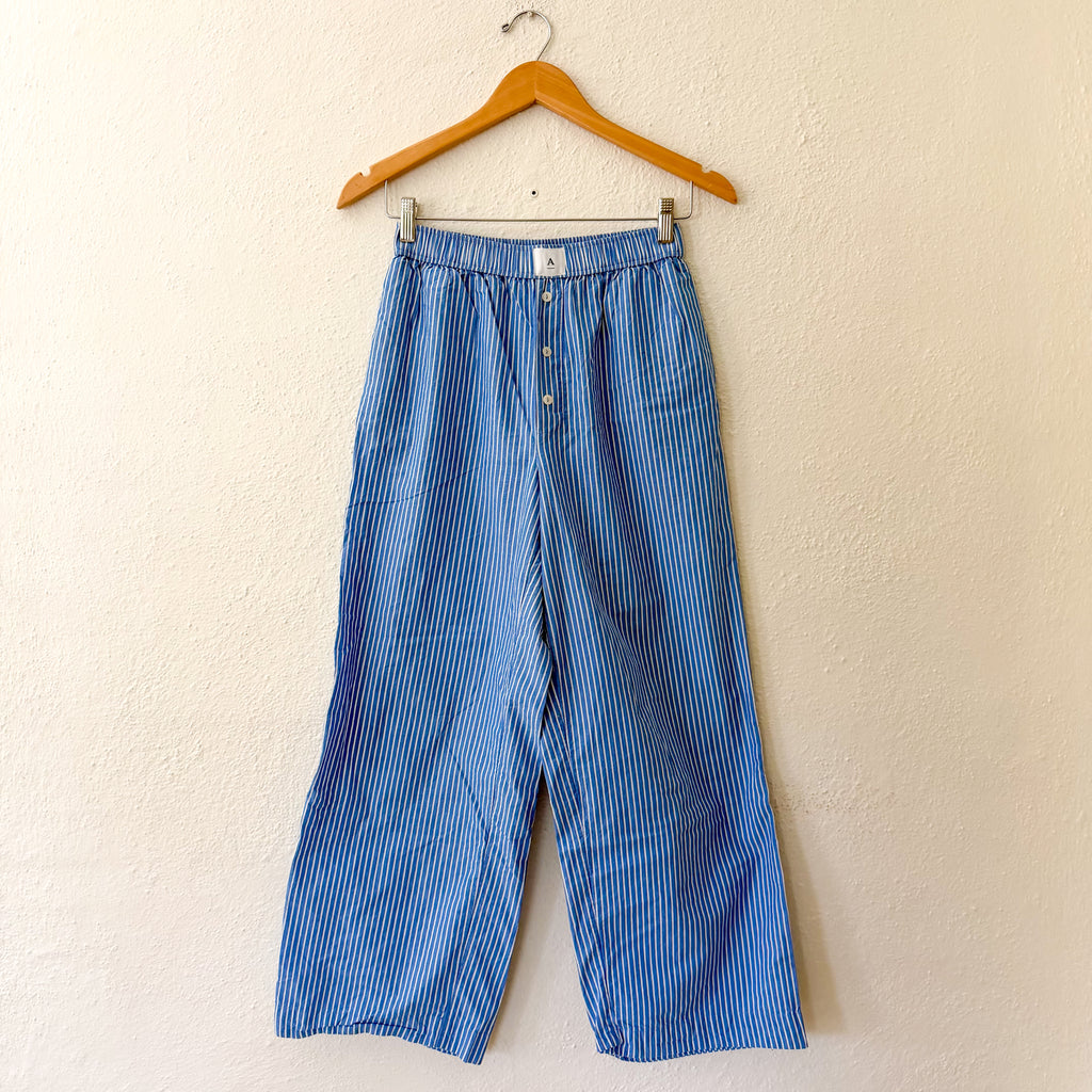 Anthropologie The Wren Wide Leg Pajama Boxer Pants in Blue & White Stripe | XS