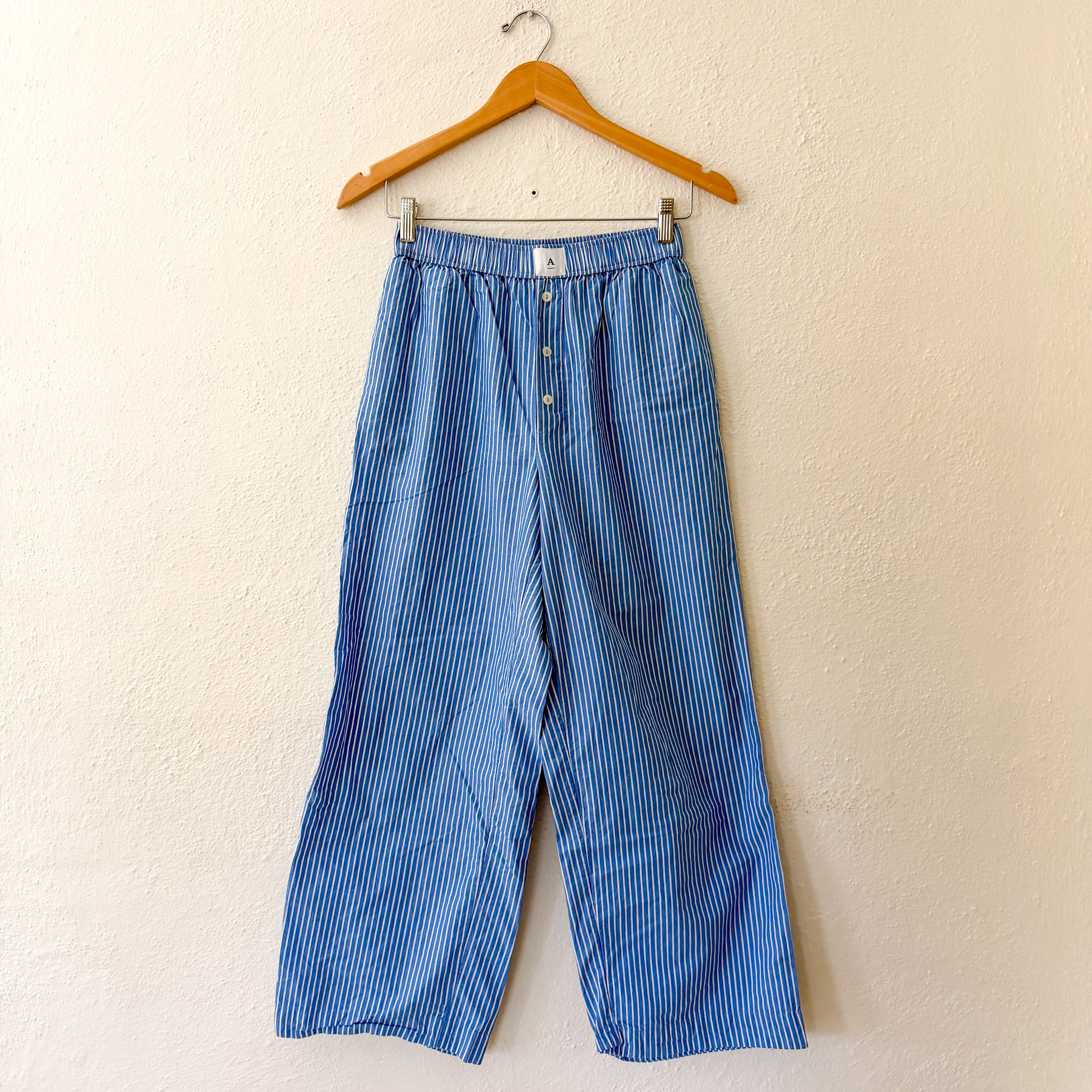 Anthropologie The Wren Wide Leg Pajama Boxer Pants in Blue & White Stripe | XS