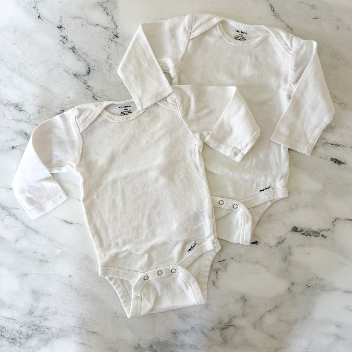 Gerber Basics White Cotton Long Sleeve Bodysuits Bundle x2 | 3-6m