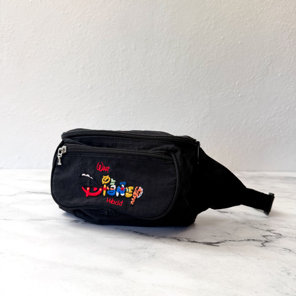 Vintage 90s Walt Disney World Embroidered Fanny Pack | Black Retro Waist Bag