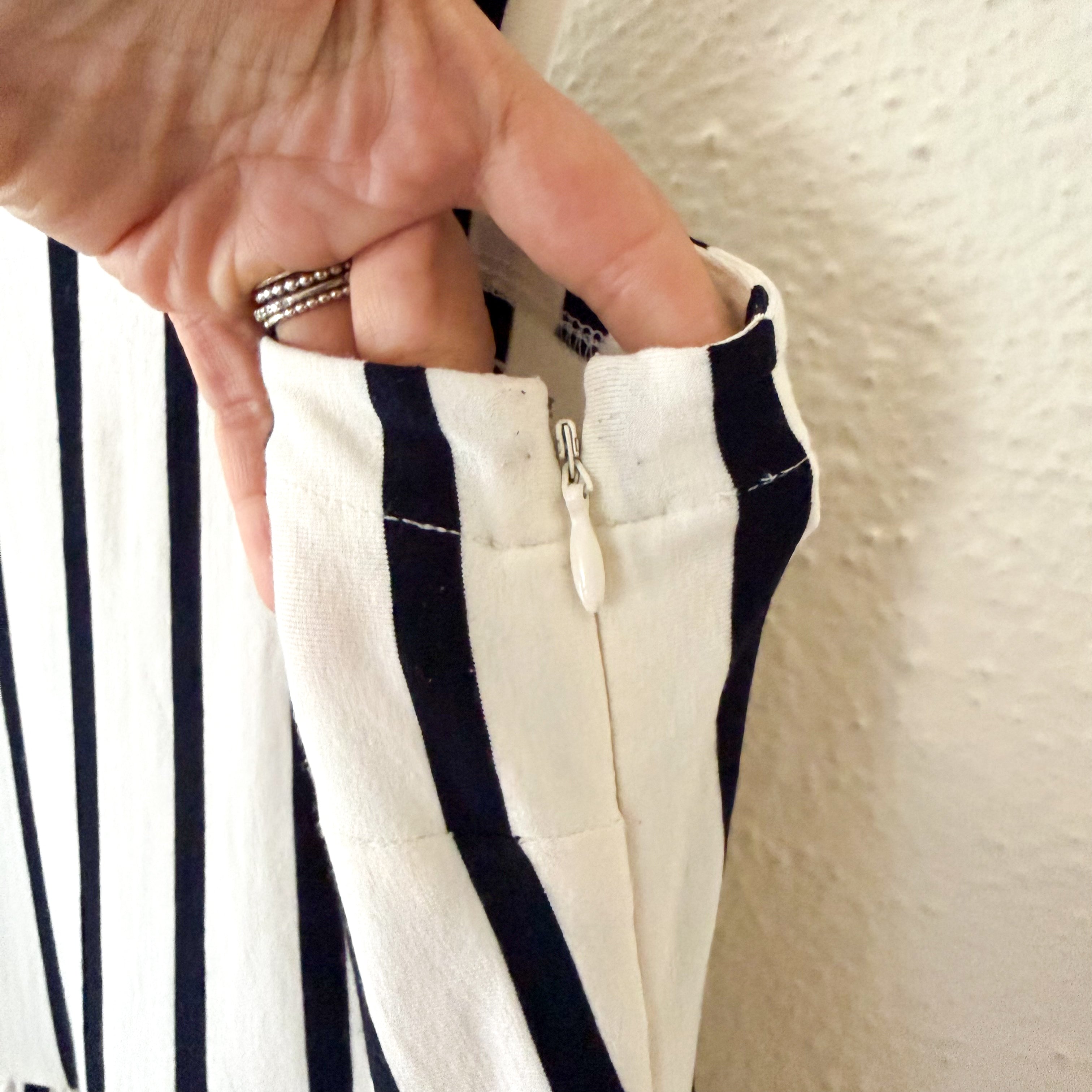 LOFT Black & White Stripe Midi Sun Dress | 0P