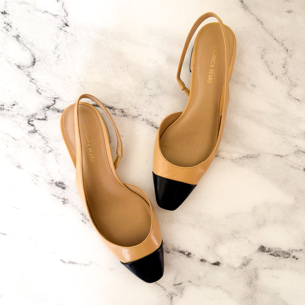 Veronica Beard Cecile Half D'Orsay Slingback Pump Captoe Heels in Black & Ecru | 6