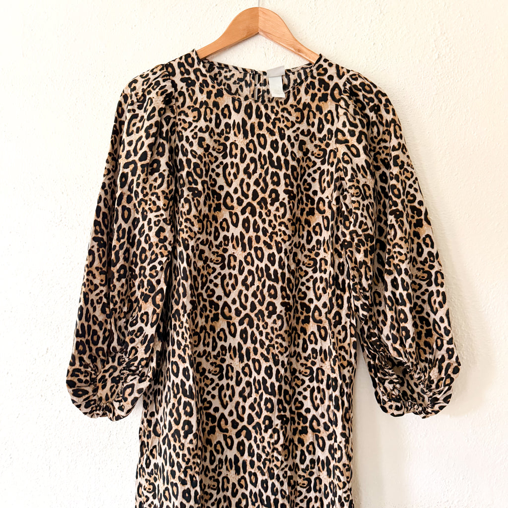 H&M Leopard Print Elbow Sleeve Midi Sheath Dress | XS