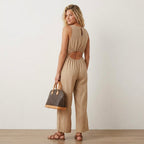 Universal Thread Linen Blend Jumpsuit in Tan | XS