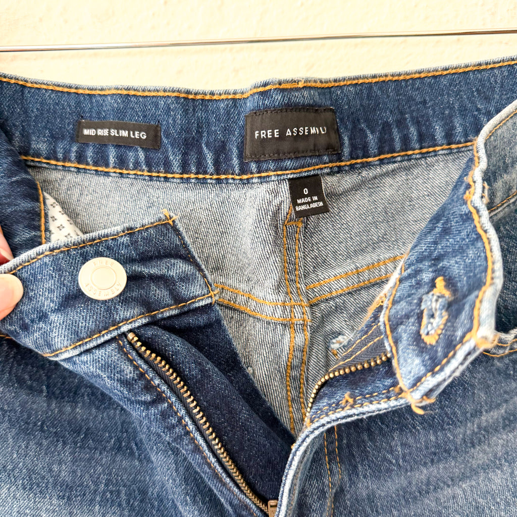 Free Assembly Mid Rise Slim Leg Jeans in Authentic Dark Wash | 0