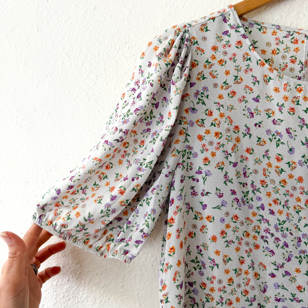 Elodie Cream Floral 3/4 Puff Sleeve Blouse | XS