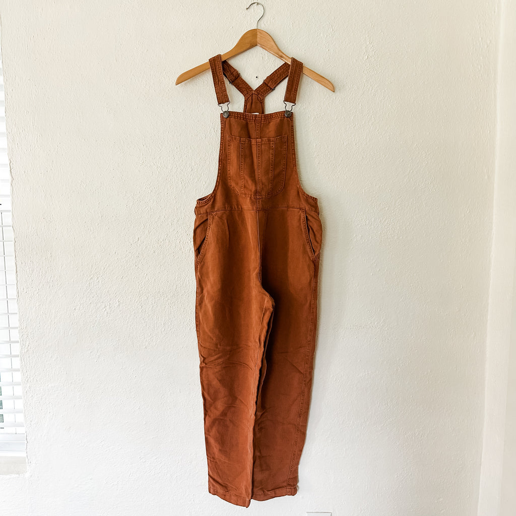 Aerie Linen Blend Rust Brown Overalls | XS