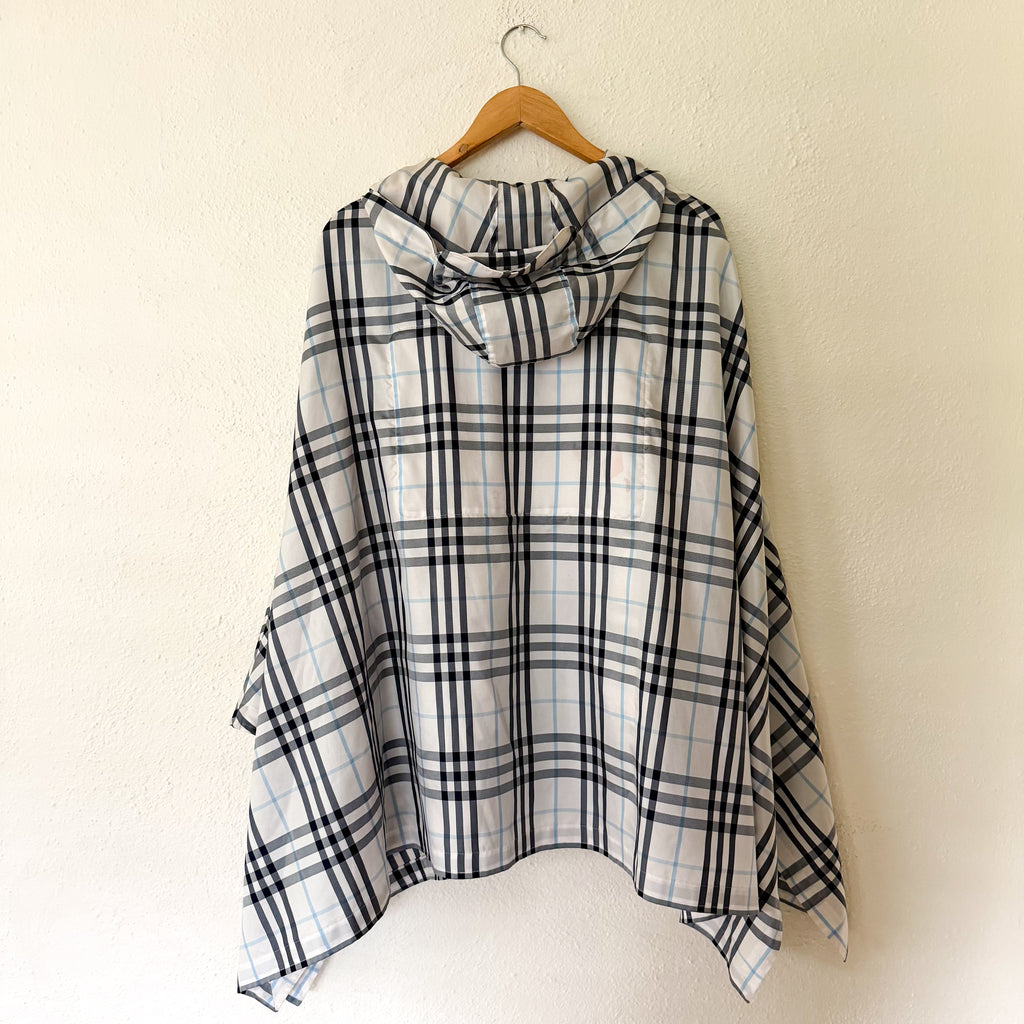 Burberry London Light Blue Plaid Packable Poncho Raincoat | OS