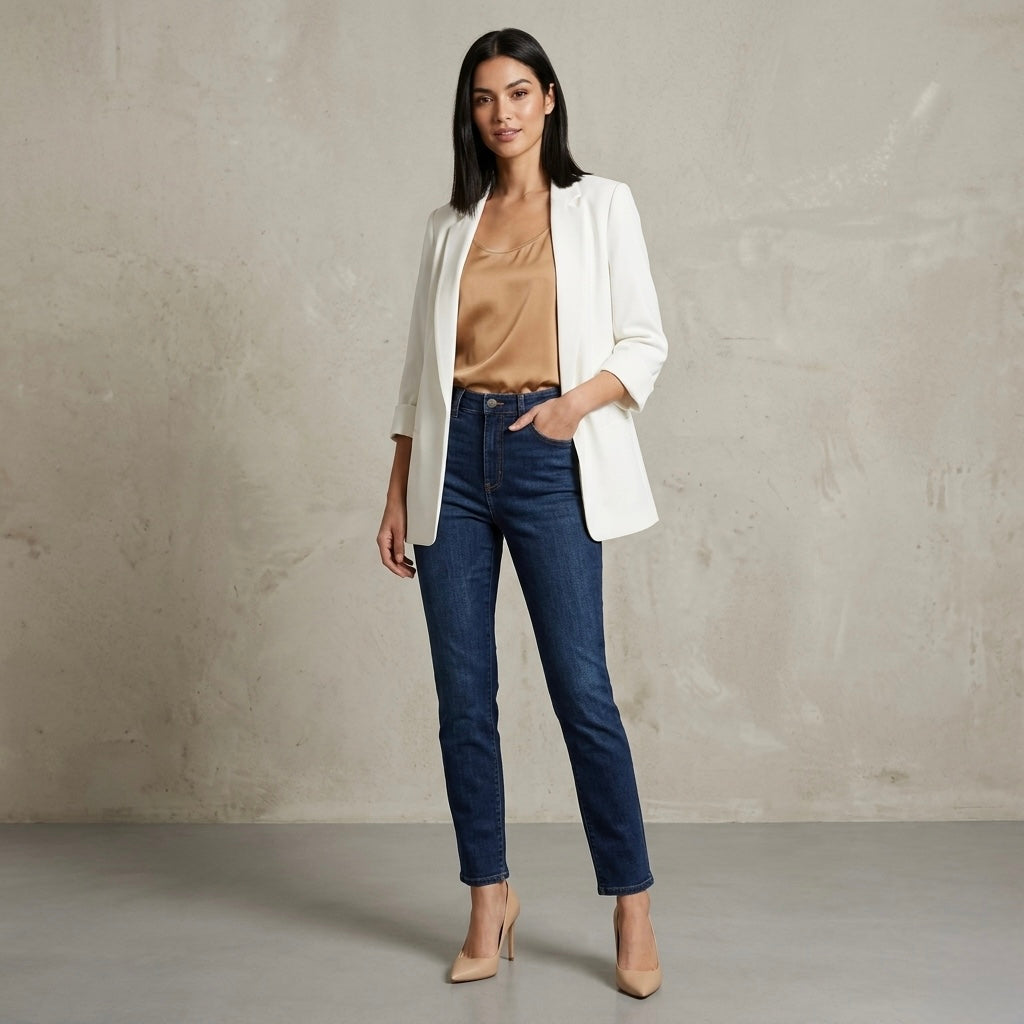 H&M Open Front Crepe Blazer in Cream | 0