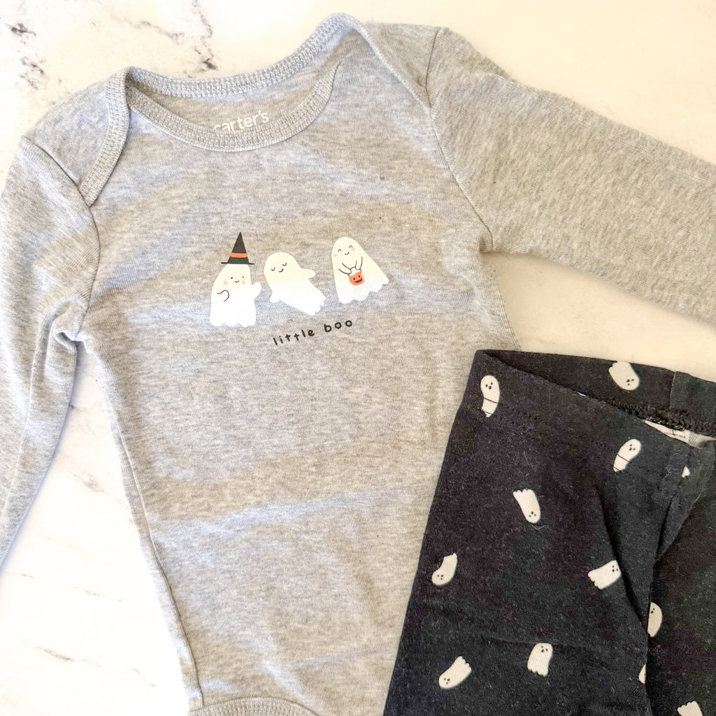 Carter's Grey Halloween Ghosts Long Sleeve Tee Black Ghost Legging Set | 3-6m