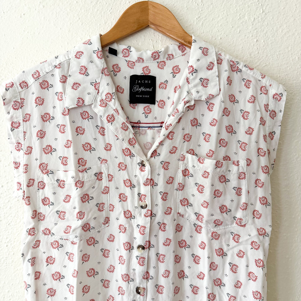 Jachs New York Girlfriend Floral Rayon Short Sleeve Button Up Blouse | XS