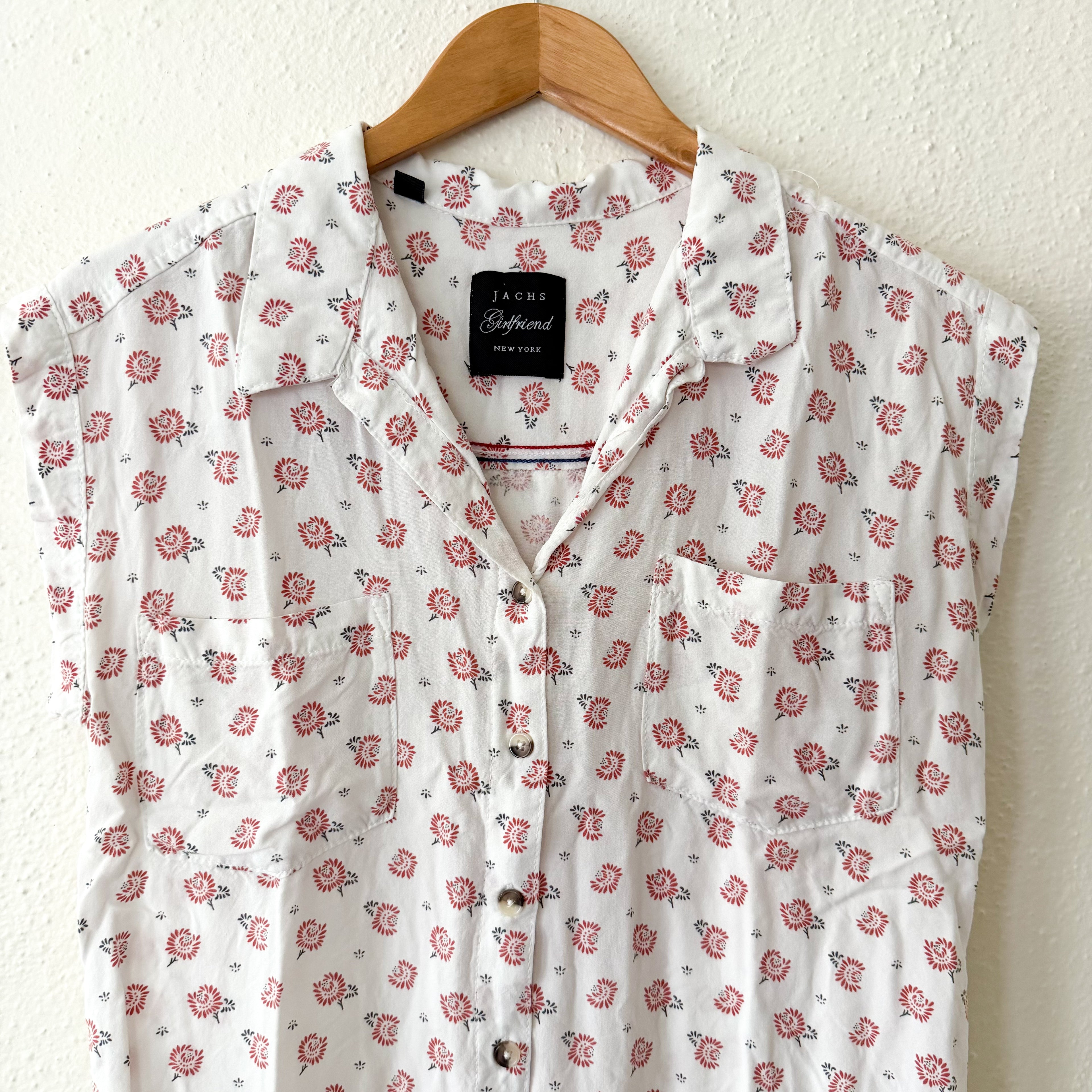 Jachs New York Girlfriend Floral Rayon Short Sleeve Button Up Blouse | XS
