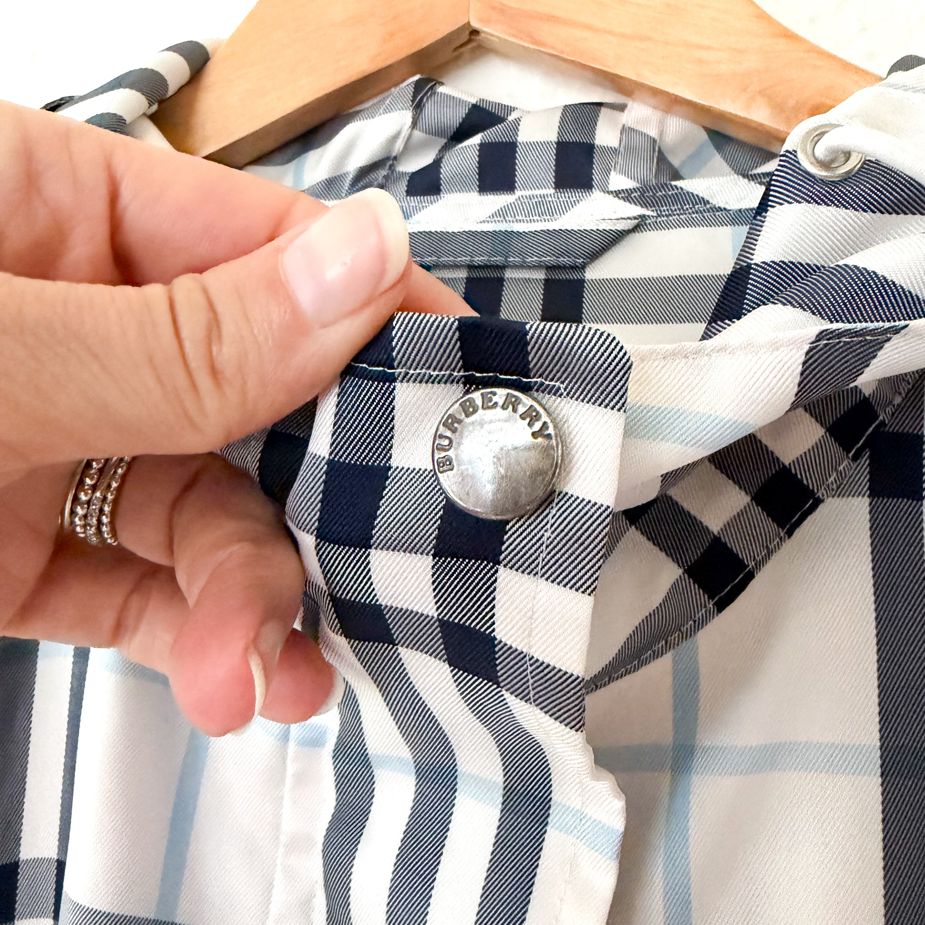Burberry London Light Blue Plaid Packable Poncho Raincoat | OS