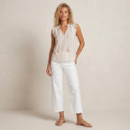 Ellen Tracy Linen Blend Tan Stripe Sleeveless Top | S