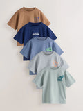 Next Boys Relaxed Fit Short Sleeve Graphic T-Shirts Multi Pack x5 | 4-5Y