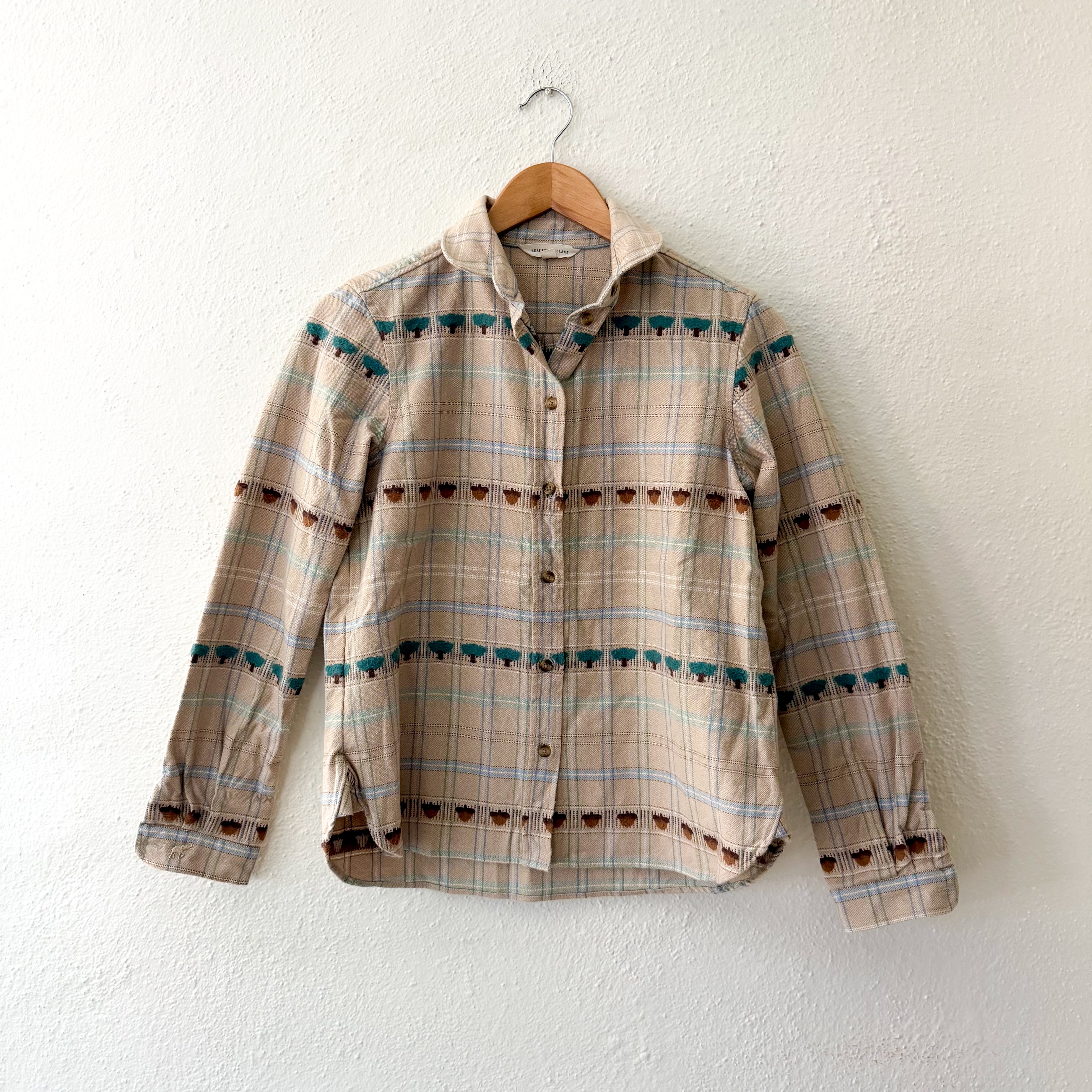 Beaufort & Blake Heavyweight Plaid Acorn & Tree Button Down Shacket | XS
