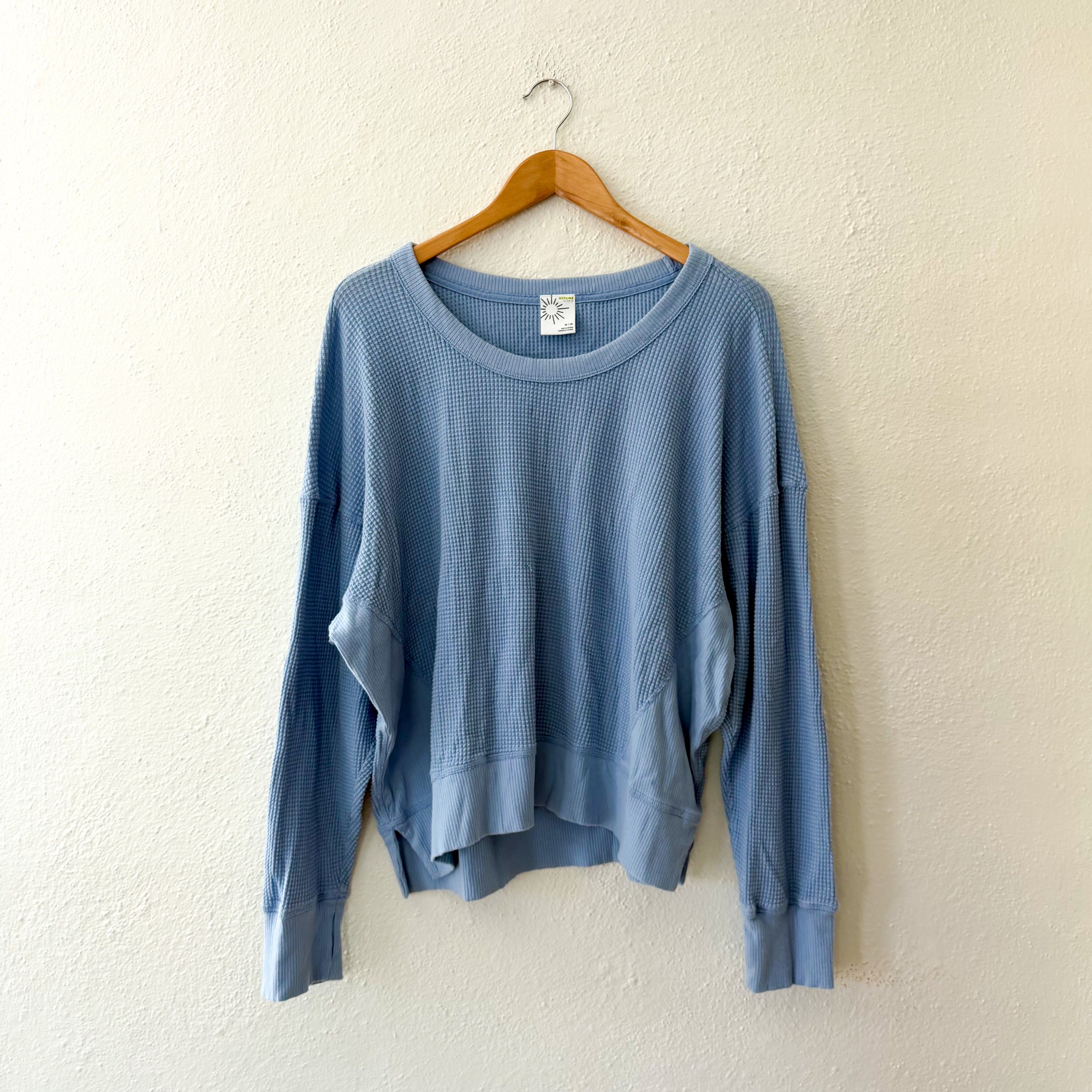 Aerie Offline Oversized Waffle Long Sleeve Shirt with Thumbholes in Cornflower Blue | M