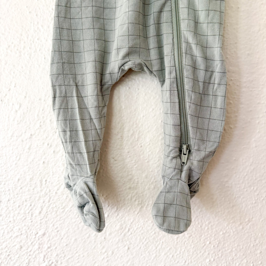 Quincy Mae Bamboo Dusty Sage Windowpane 2-Way Zipper Footed Sleeper | 0-3m