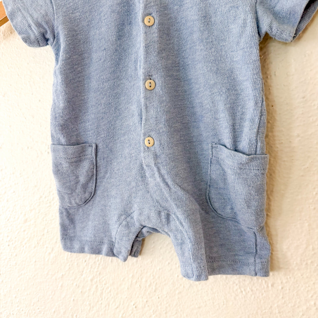 H&M Adorables Powder Blue Button Down Short Sleeve Romper, sz NB