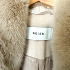 Reiss Dawson Full Length Belted Coat with Detachable Faux Fur Shawl Collar in Dusty Mauve | XS