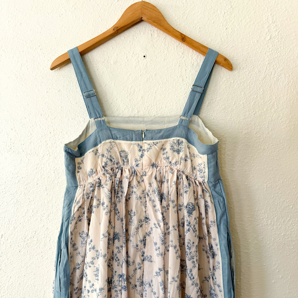 In Loom Blue & Cream Toile Empire Waist Maxi Dress | S