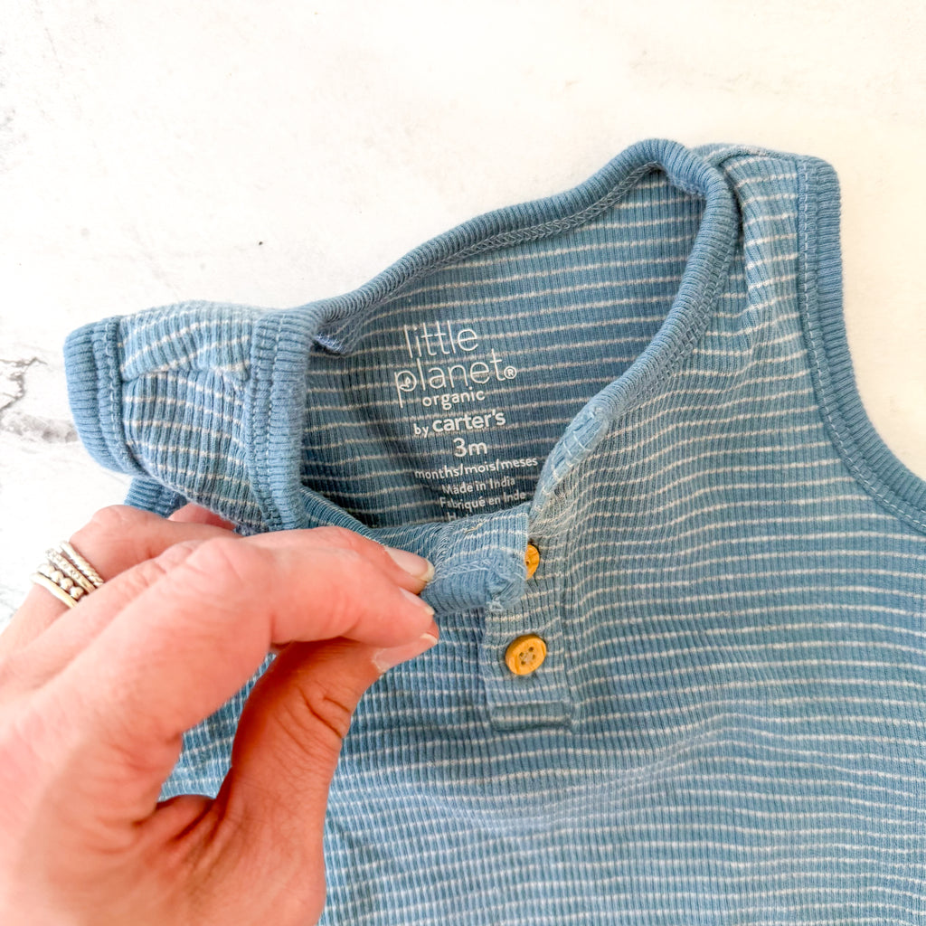 Little Planet Organic Ocean Blue Textured Sleeveless Shirt + Bubble Shorts Matching Set | 0-3m