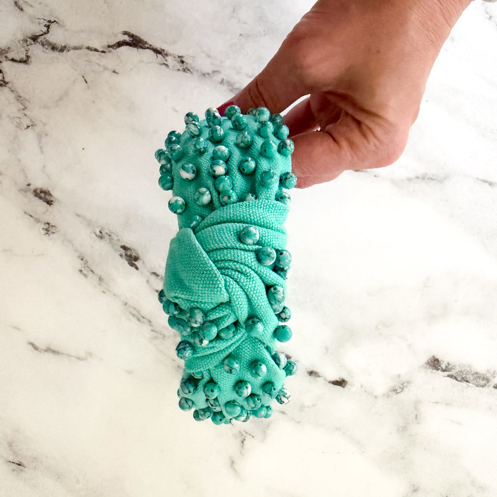 Lele Sadoughi Turquoise Tonal Howlite Round Beaded Embellished Headband